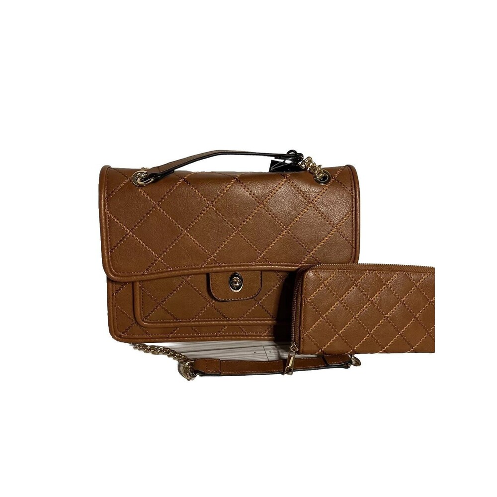 Diophy Handbag Satchel Purse Wallet Set Tote Brown Shoulder Bag